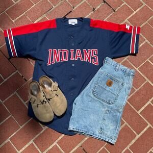 Vintage 90s Cleveland Indians starter navy baseball jersey